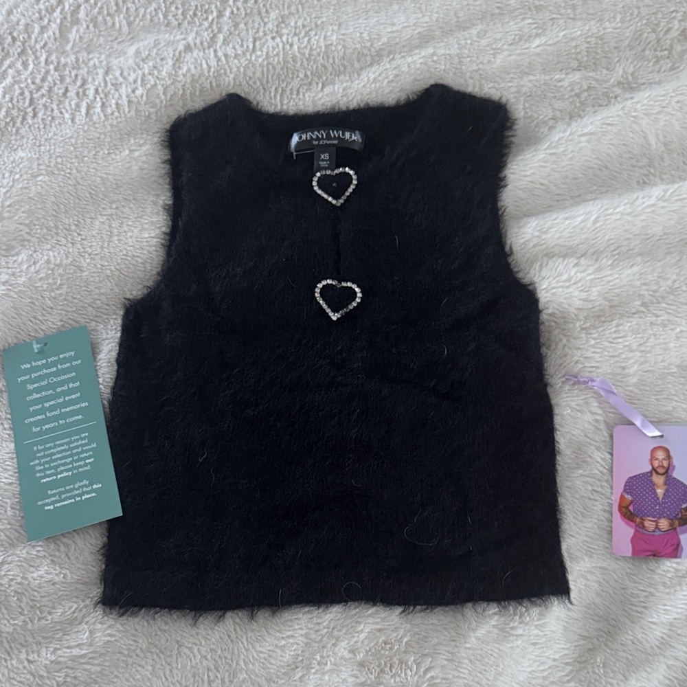 Black Fuzzy Short Sleeve Top